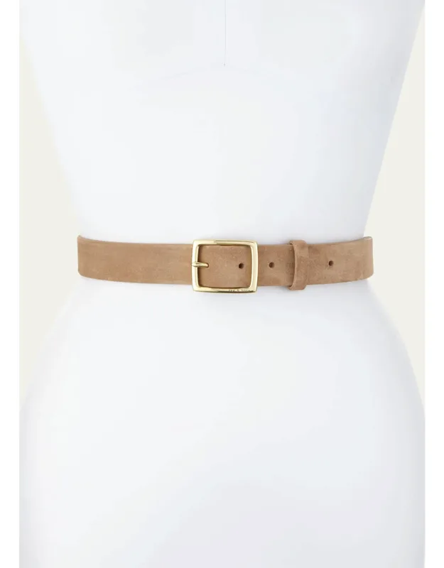 Boyfriend Belt With Adjustable Golden Buckle And Natural Nubuck Lining