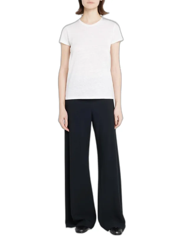 Stretch Linen Crewneck Tee Relaxed Fit Pullover Style
