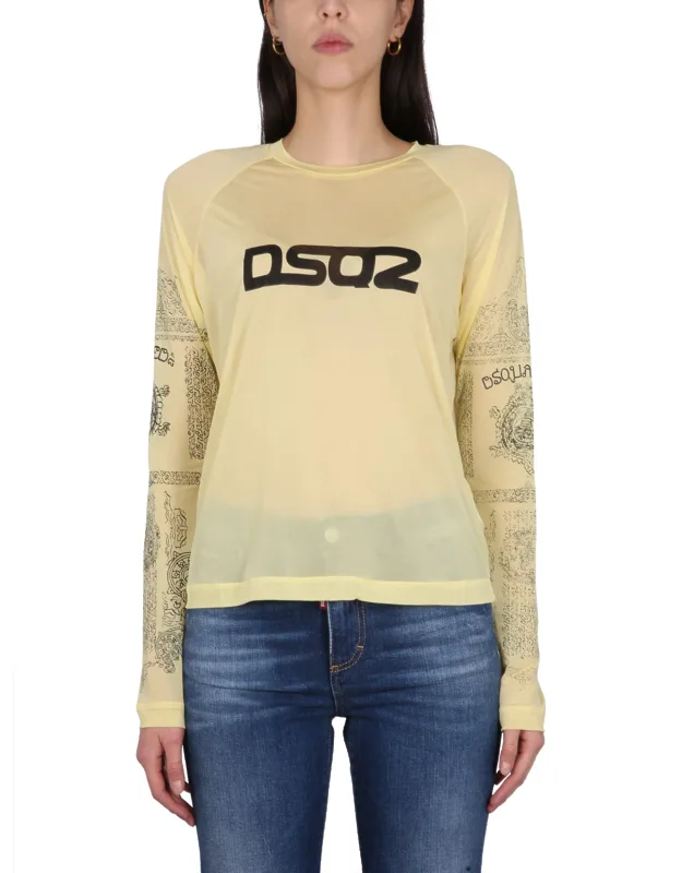Logo Print T-shirt 100% Viscose Rayon Made In Italy