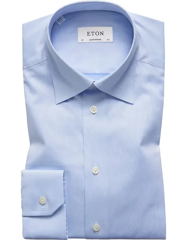 Contemporary-fit Twill Dress Shirt With Hidden Button-down Collar