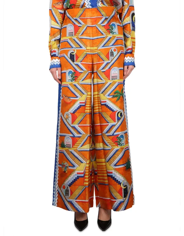 Escalier Print Pants With Elastic Waistband And Two Side Pockets