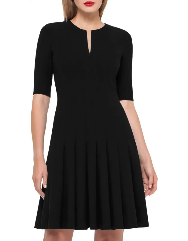 Elbow-sleeve Zip-front Dress