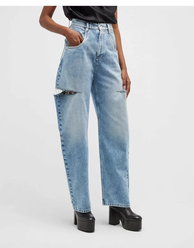 Slash-sides Wide-leg Denim Pants