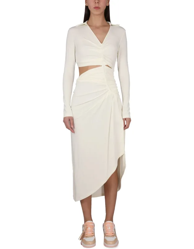 Dress With Ruffles And Concealed Zipper Closure