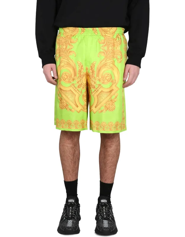Versace Baroque Shorts Elastic Waistband Two Side Pockets Two Welt Pockets Relaxed Fit 100% Silk