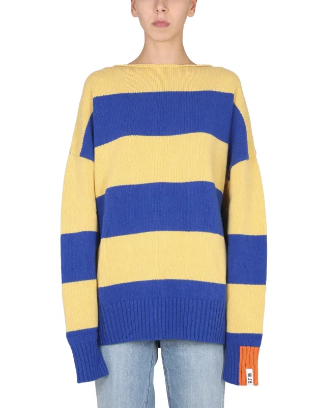 Striped Shirt With Cross Neck And Ribbed Collar