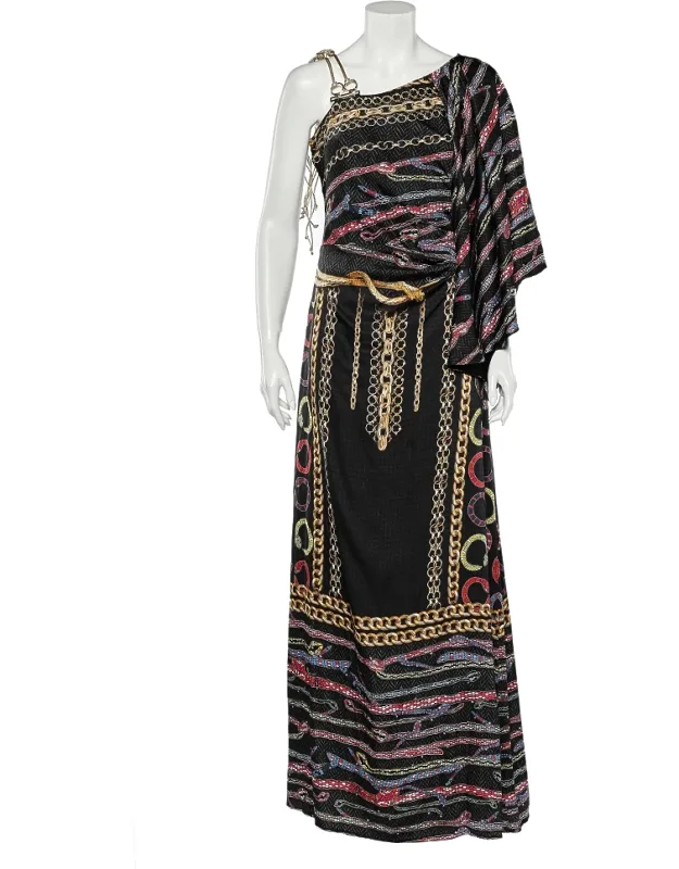 Printed Satin Flared Sleeve Maxi Dress