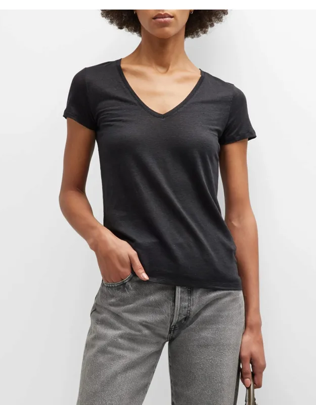 V-neck Short-sleeve Stretch Linen T-shirt