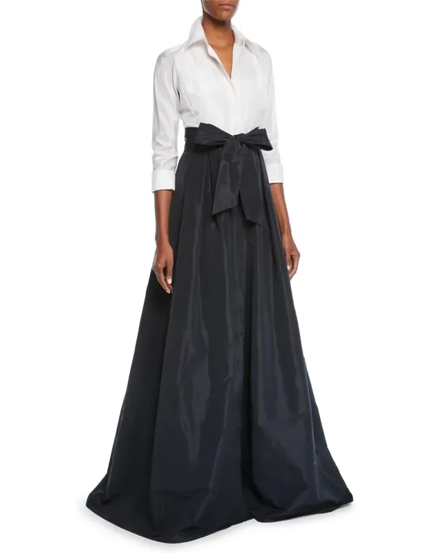 Two-tone 3/4-sleeve Taffeta Dress