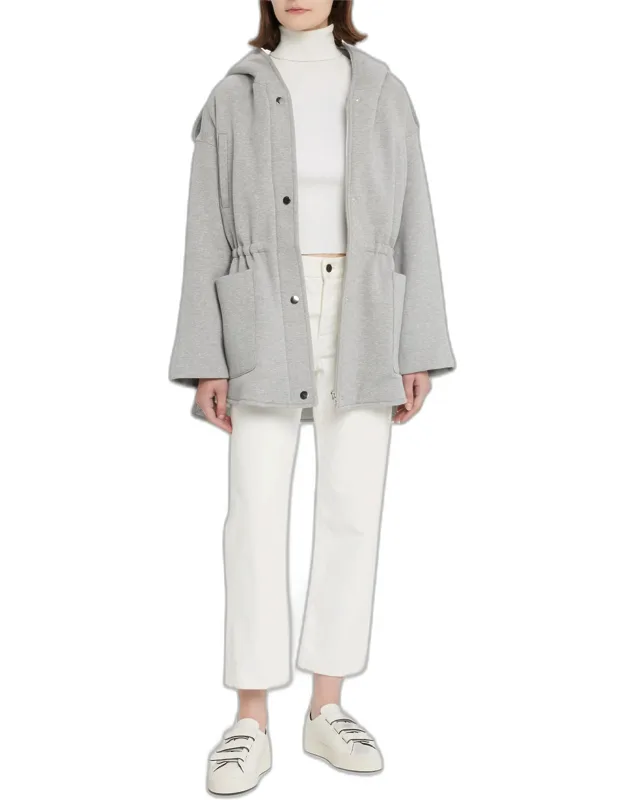 Hooded Top Coat With Drawcord Waist