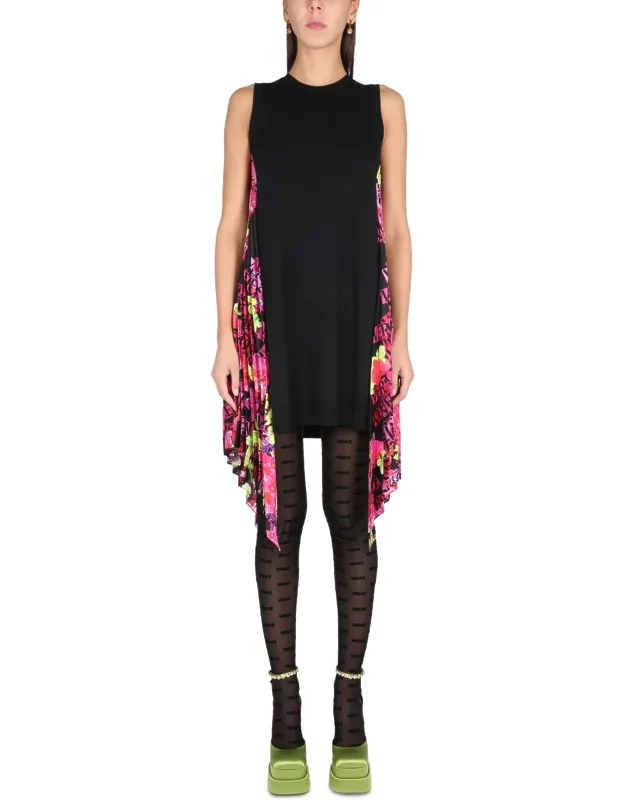 Orchid Logo Dress With Pleated Chiffon Side Inserts