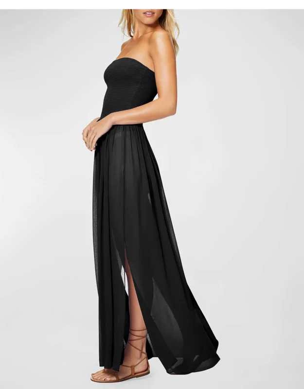 Calista Smocked Strapless Side-split Coverup Dress