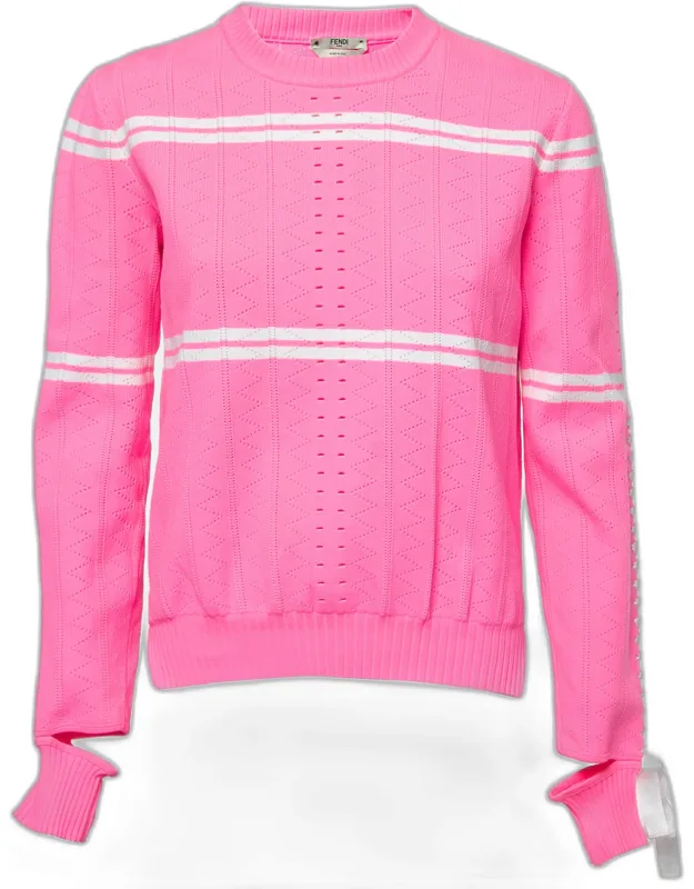 Neon Pink Striped Knit Ribbon Detail Jumper