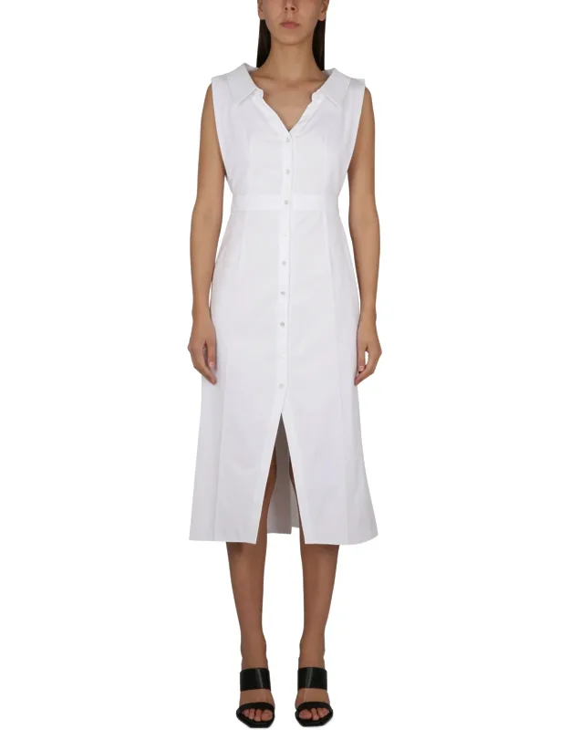 Cotton Dress With Classic Collar And Button Closure