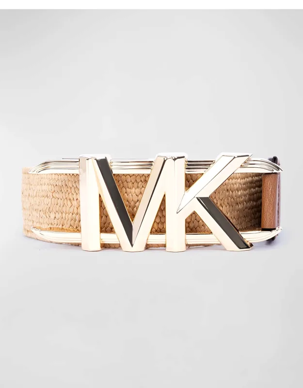 Stretch Straw Belt With Logo Buckle