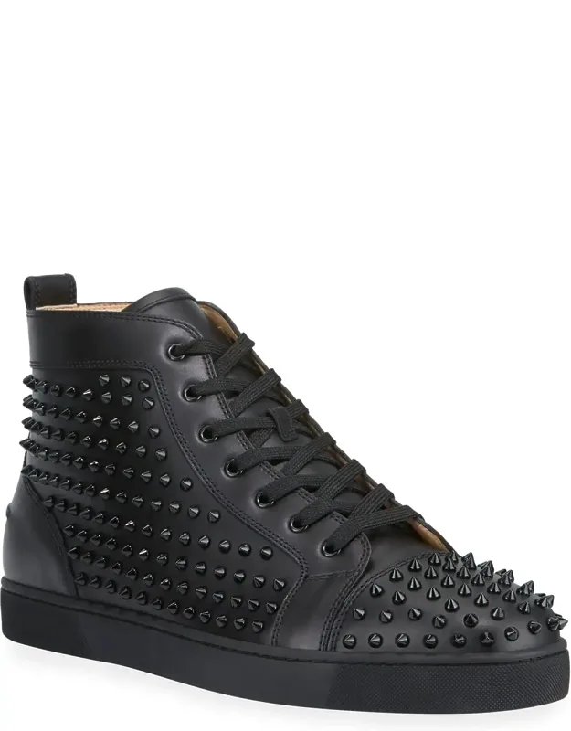 Mid-top Spiked Leather Sneakers