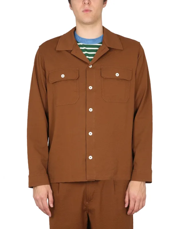 Howlin Cotton Shirt With Bowling Neck And Button Closure
