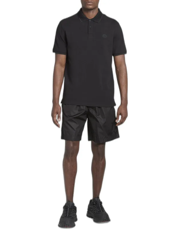 Logo Polo Shirt With Spread Collar And Tonal Rubber Logo Patch