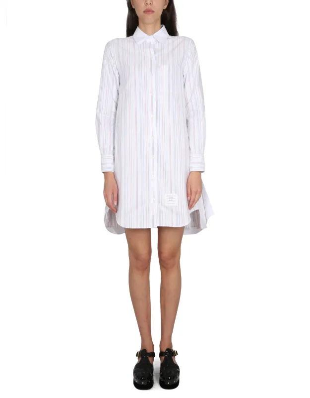 Thom Browne Wool Shirt Round Neck Button Closure Chest Pocket Striped Pattern 100% Made In Italy