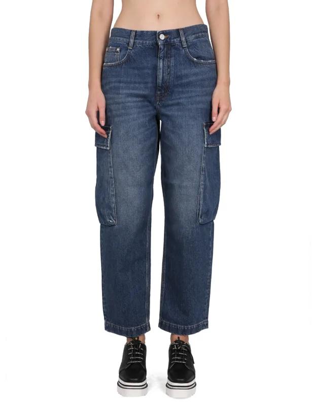 Stella Mccartney Cargo Jeans Button Closure Cropped 100% Cotton