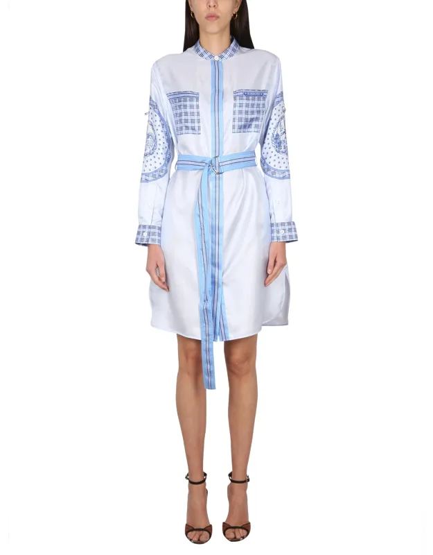 Silk Chemisier Dress With Concealed Button Closure And Waist Belt