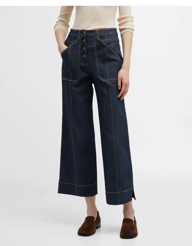 Benji Denim Pants With Contrast Seams And Wide Legs