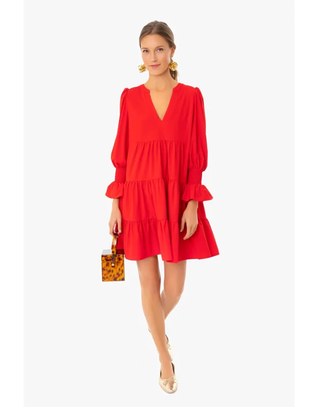 Red Crepe Kenzo Dres Long Sleeves, Elasticated Ruffle Cuff