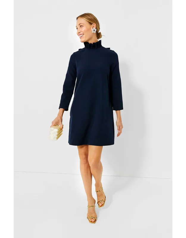 Daphne Dres With Ruffle Collar And Three-quarter Sleeves
