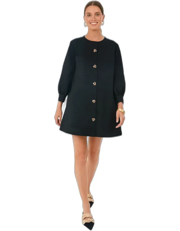 Black Blake Dres With Full Front Placket And Tortoise Shell Buttons