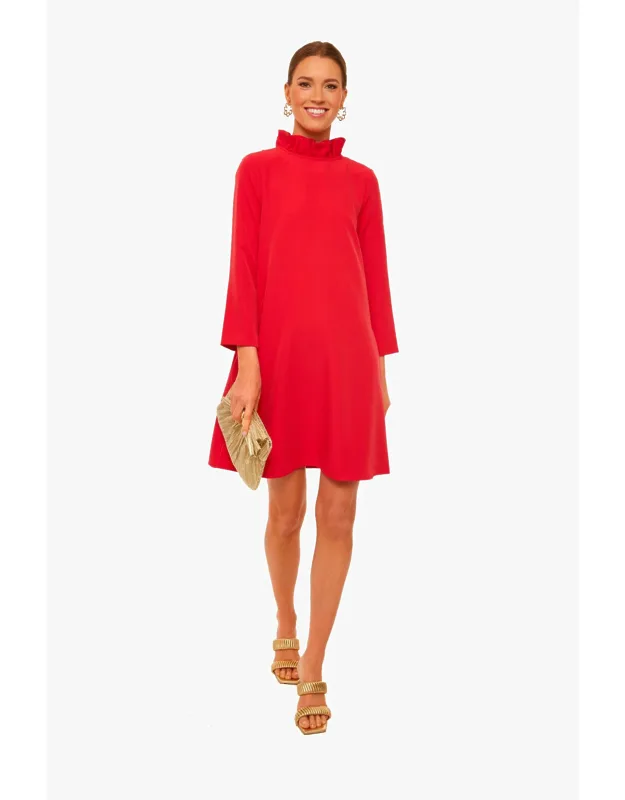 Daphne Dres With Ruffle Stand Collar And Swing Shape