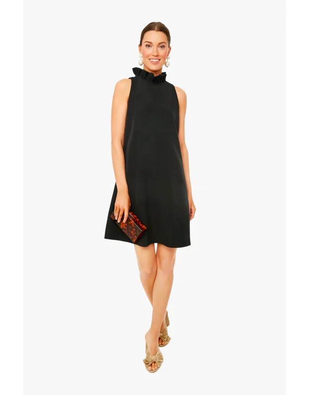 Black Blythe Dres With Ruffle Collar And Bow Tie Back