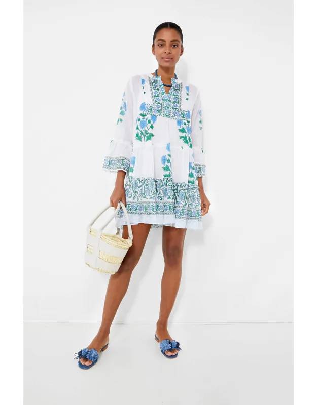 Exclusive White Poppy Flared Sleeve Dress