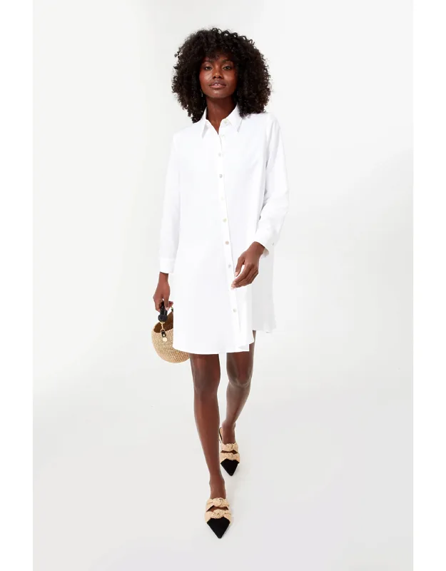 Oxford Harris Shirt Dres With Spread Collar And Side Pockets