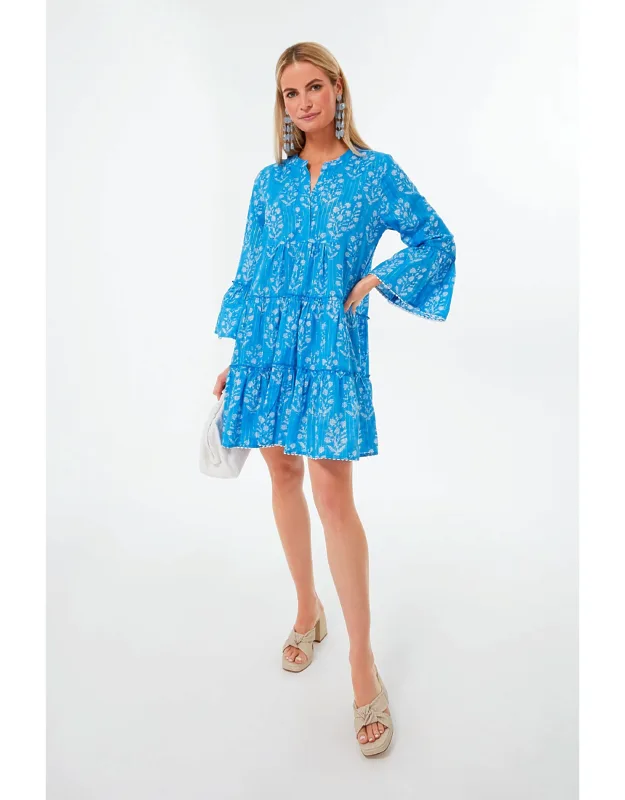 Sapphire Small Flower Lurex Flared Sleeve Dress