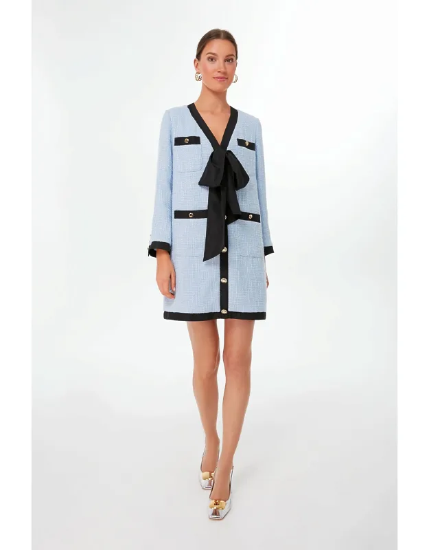 Coco Tweed Bow Dress With V-neckline And Long Sleeves
