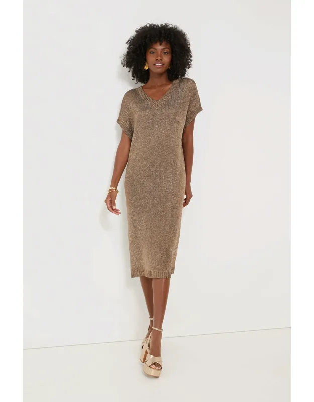 Bronze Metallic Knit Indie Dress