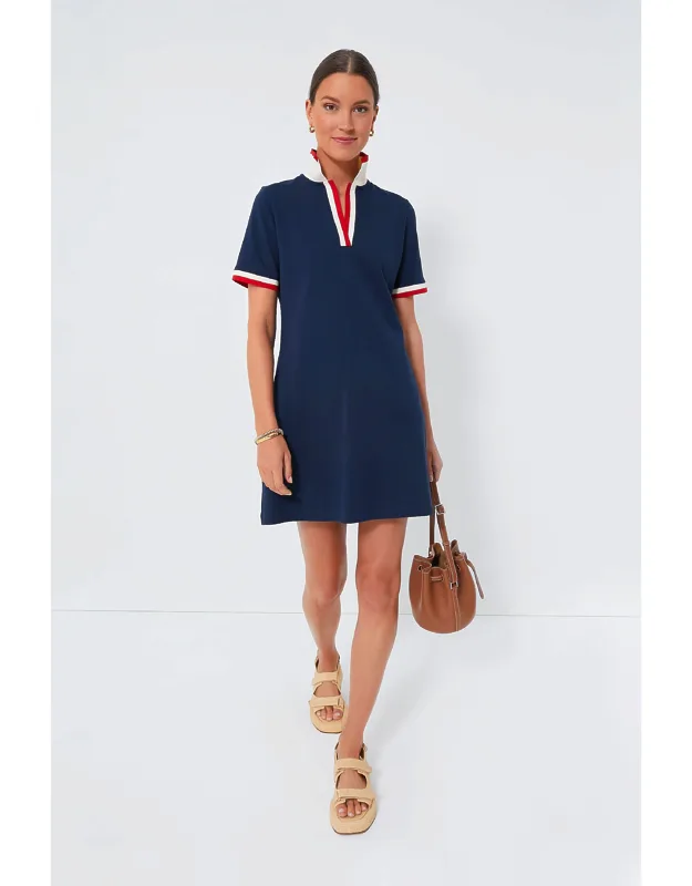 Hutton Polo Dress With Adjustable Stand Collar And Pockets