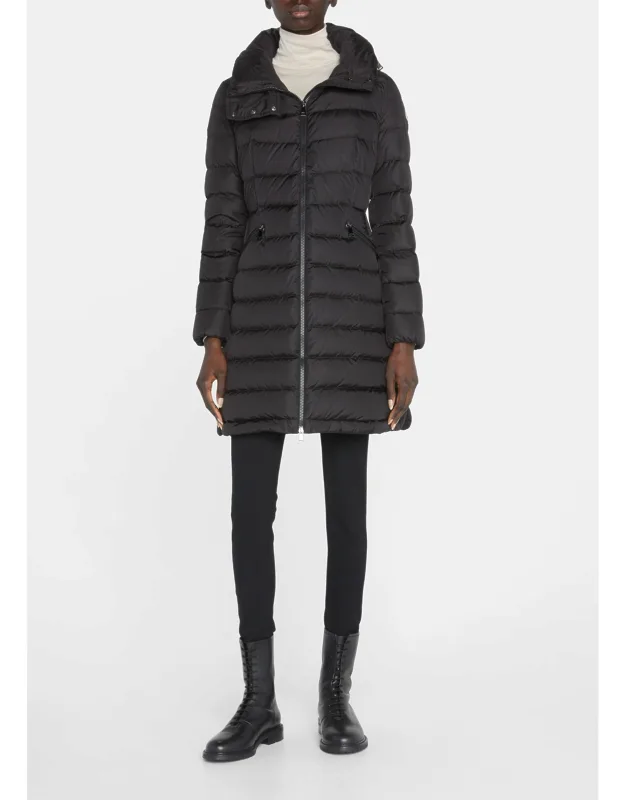 Flammette High-neck Puffer Coat With Stand Collar And Hideaway Hood