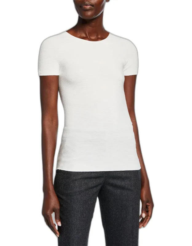 Scoop-neck Short-sleeve Ribbed Tee, Fitted, Straight Hem