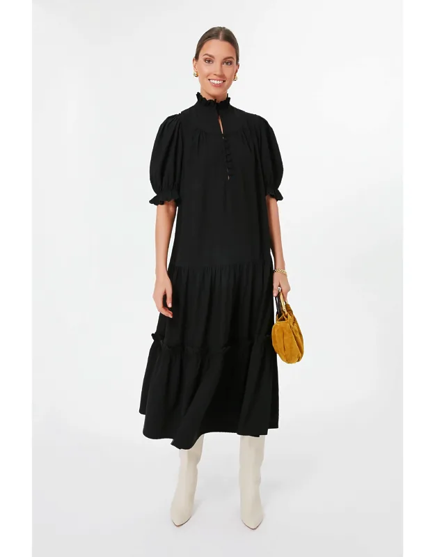 Selena Maxi Dress With Ruffle Stand Collar And Flutter Details