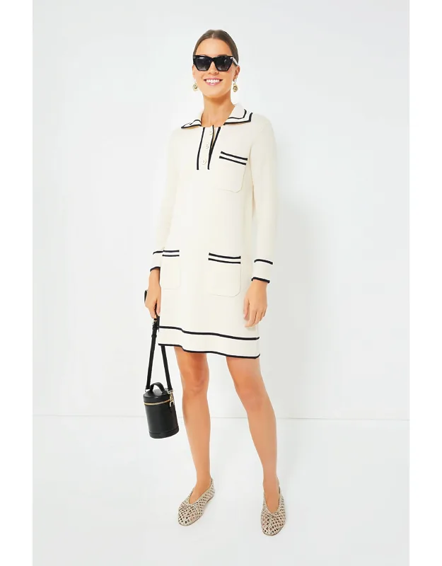 Cream Eleonora Dress With Spread Collar And Quarter Length Placket