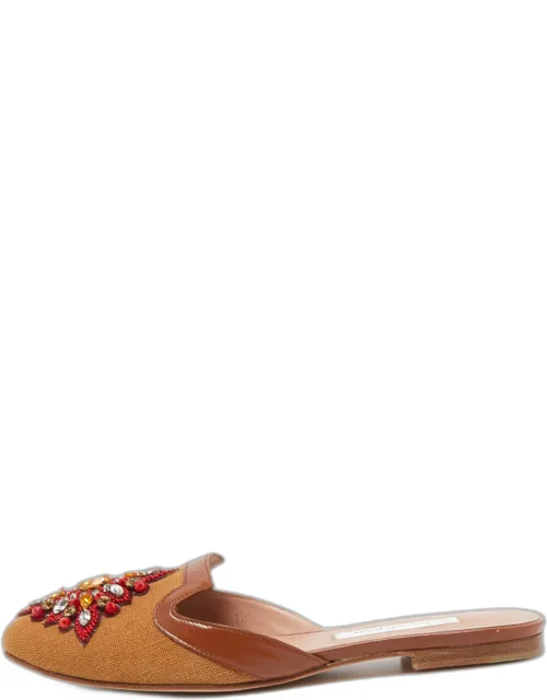 Canvas And Leather Spanish Embellished Flat Mules