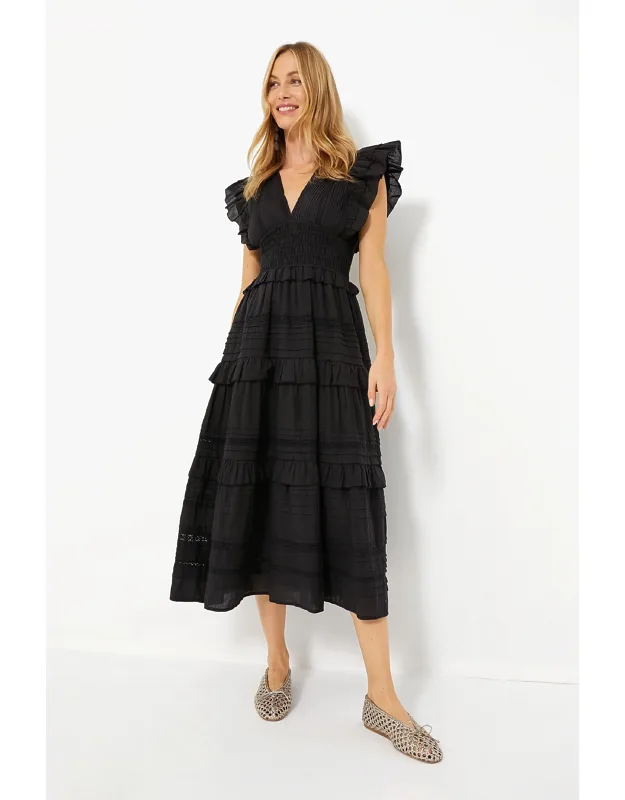 Loren Solid Cambric Flutter Sleeve V-neck Dress