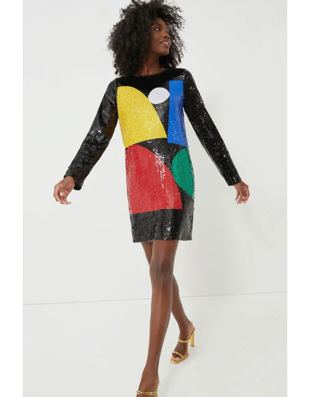 Color Block Sequins Embellished Geometric Dress