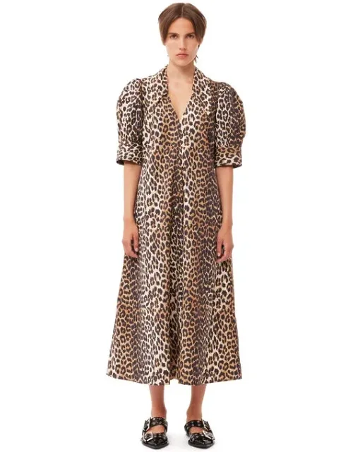 Leopard Cotton Poplin V-neck Maxi Dress