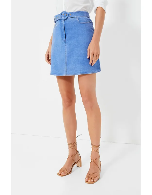 Indigo Denim Mini Skirt With High Rise And O-ring Belt