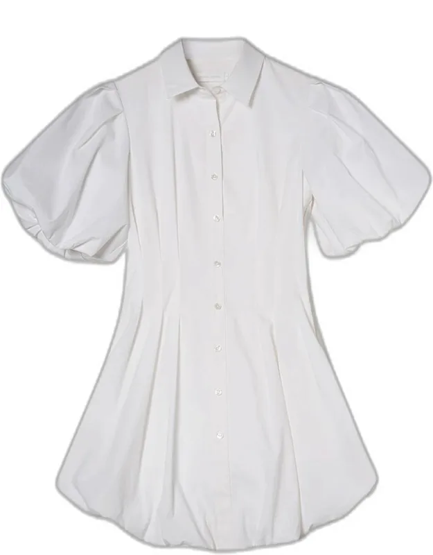 Cleo Polin Balloon-sleeve Pleated Mini Dress