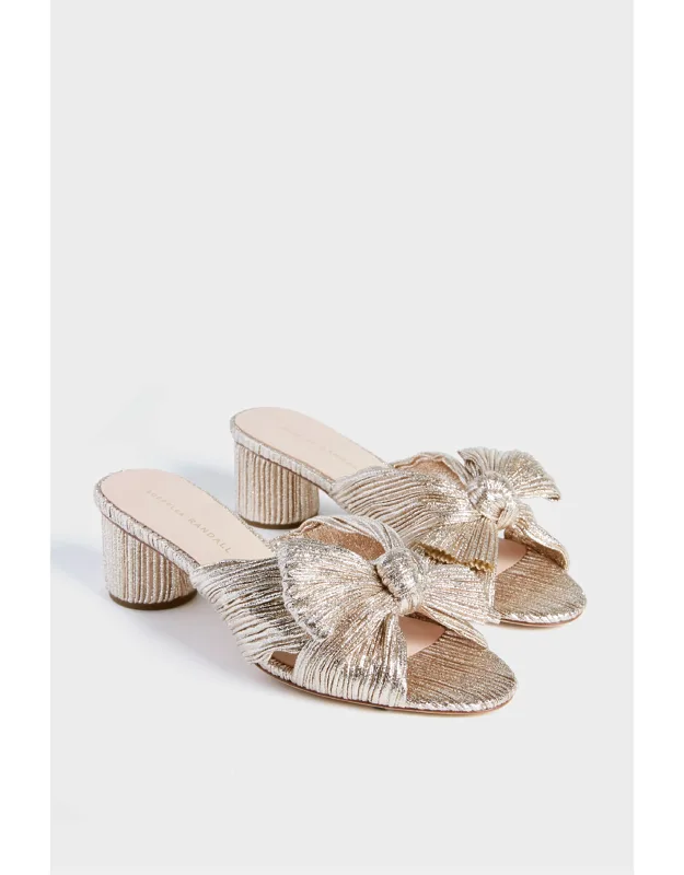 Champagne Shimmer Lame Pleated Knot Mules