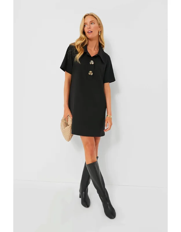 Black Scout Dress With Oversized Collar And Statement Buttons