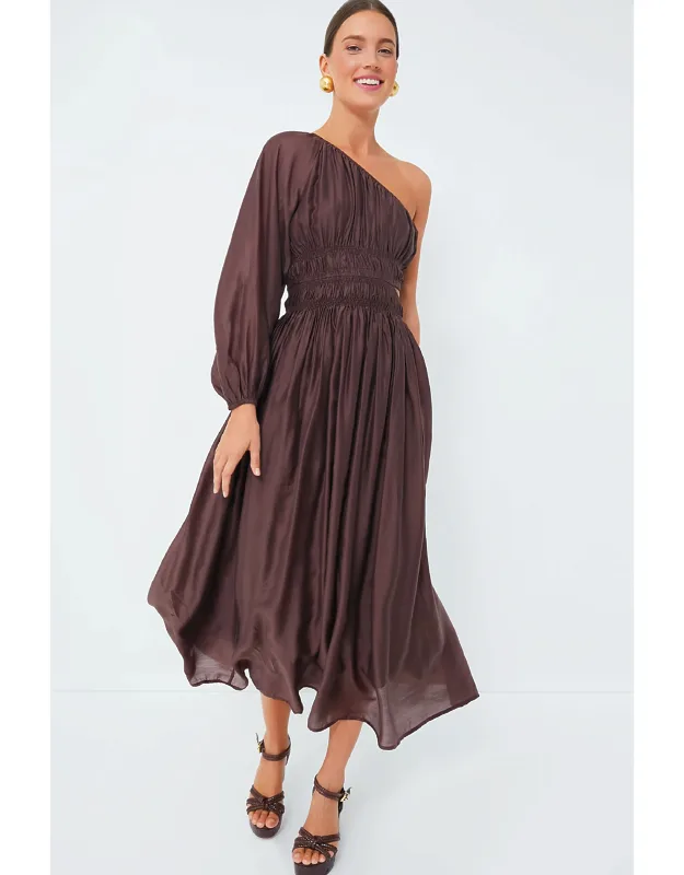 Exclusive Chocolate One Shoulder Maxi Dress